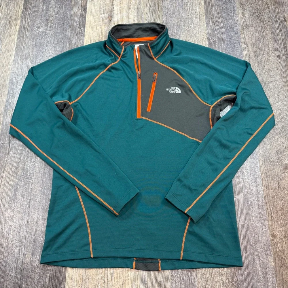 The North Face Quarter Zip Pullover Mens Medium Teal Orange FlashDry Activewear
